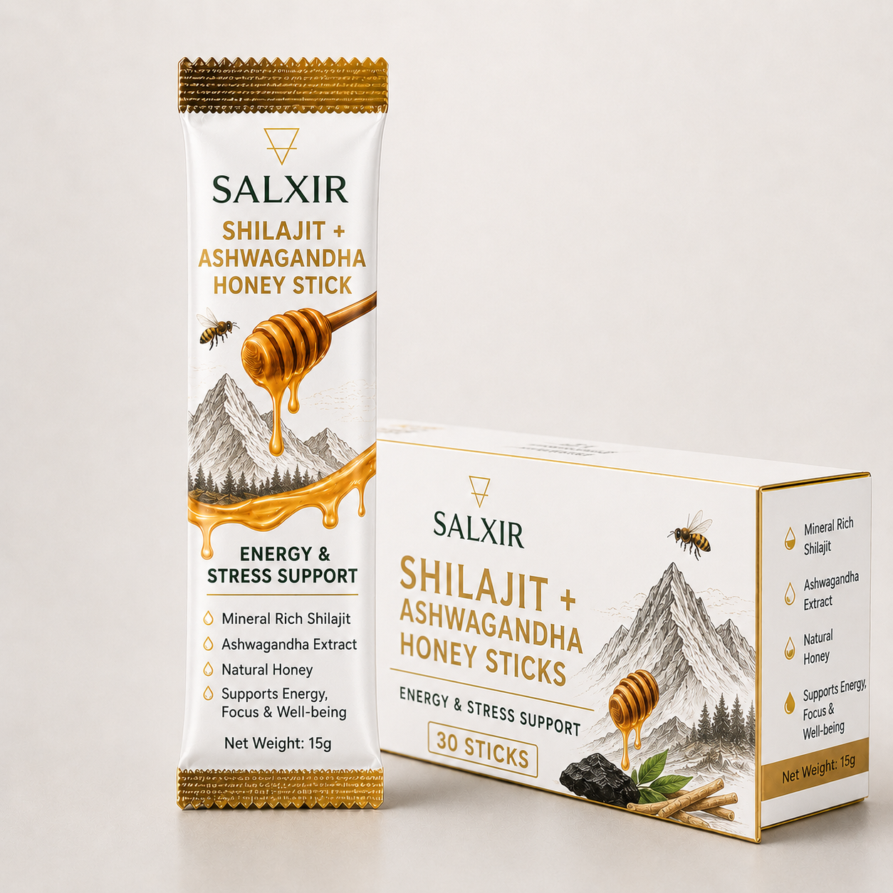 Salxir Shilajit & Ashwagandha Honey Sticks, 30 sticks